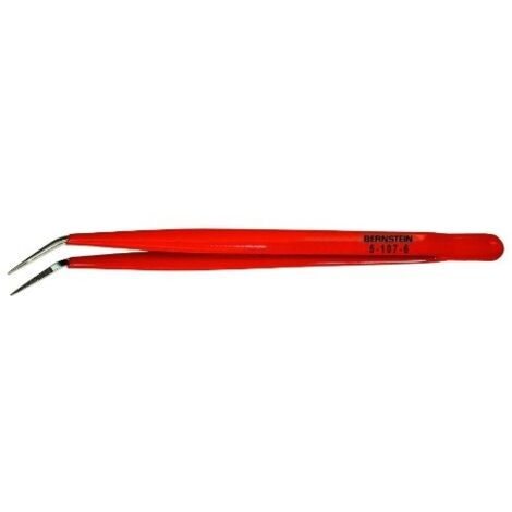 BERNSTEIN 5-107-6 - PINZETTE DI PRECISIONE PER MECCANICI, DIRITTE CON PUNTA PIEGATA, CON RIVESTIMENTO ISOLANTE IN NICHEL, 150 MM