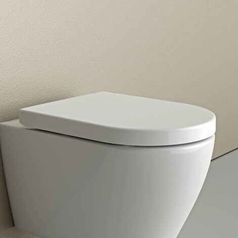 Aliano abattant WC, Forme en D, Design slim, Fermeture douce, amovible, antibactérien, en duroplast et inox