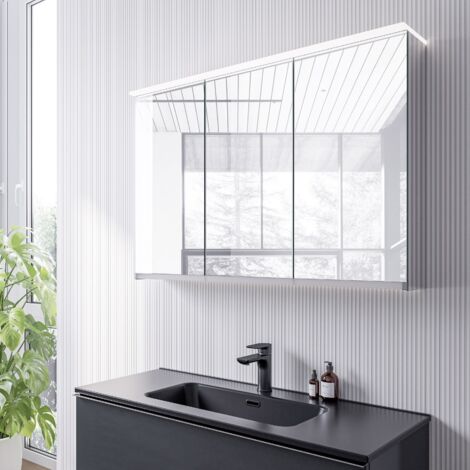 BERNSTEIN - Armadietto a specchio MFC 3 ante a specchio, illuminazione LED, presa di corrente interna e 4 ripiani vetro - 100x71x19cm (LxAxP) - VARO	100 cm