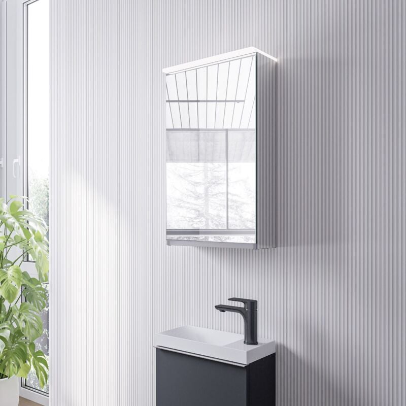 Armoire de toilette suspendue miroir 40x19x71cm (LxPxH), charnière à droite, éclairage led, tablettes en verre - varo Charnières de porte à droite