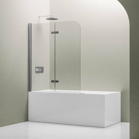 BERNSTEIN – Badewannenaufsatz EX201 – Badewannenfaltwand und -scheibe aus 6 mm Glas – 120 x 140 x 0,6 cm