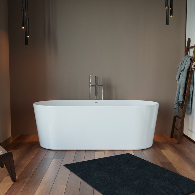 Duravit - Baignoire ilot en acrylique design pour salle de bain, vidage et trop-plein, 2 parois, 2 places - 170x75x45cm - Blanc brillant - durakent