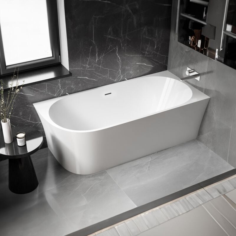 Baignoire d'angle semi-ilot Acrylique 170x78x60cm Blanc mat + Bonde et trop plein - installation à droite - nova corner Blanc brillant - Bernstein