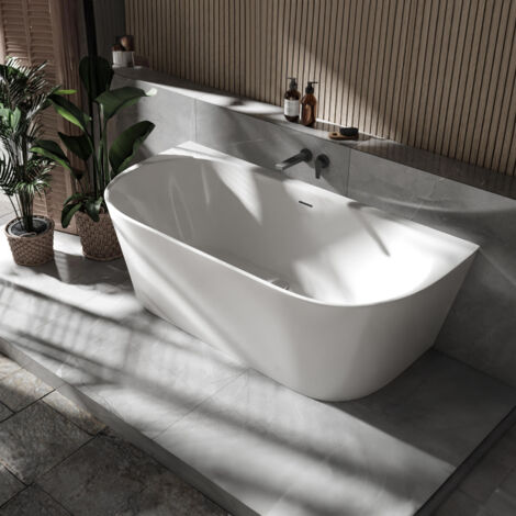 Bernstein – Baignoire droite semi-îlot ovale acrylique 170x80x57cm – Isolation thermique – Surface lisse et facile à nettoyer – Blanc brillant