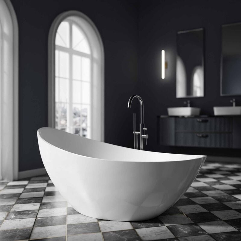 Baignoire îlot acrylique ovale design 184x79x77cm Blanc brillant + Bonde et trop plein - vice 2.0 Blanc brillant - Bernstein