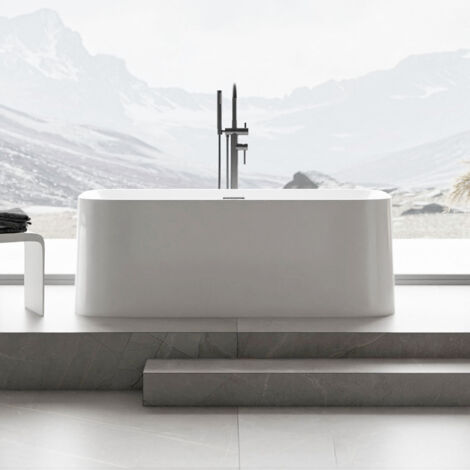 Bernstein – Baignoire îlot RIVA 2.0 en acrylique blanc brillant – Dimensions 170 x 70 cm – Système d'évacuation Pop-up central – Excellente isolation thermique