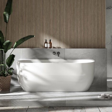 BERNSTEIN - Bañera exenta LENA de acrílico blanco brillante - 170 x 75 cm - Sin grifería, Con sifón