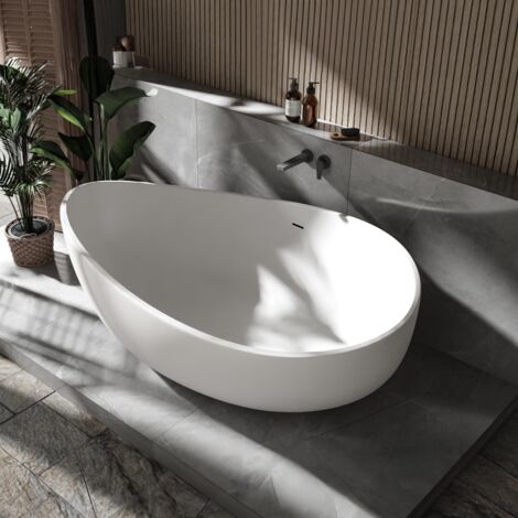 BERNSTEIN - Bañera exenta Solid Stone (Solid Surface) WAVE - 180 x 110 cm - color blanco - seleccionable en mate o alto brillo