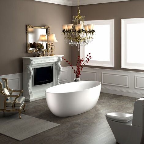 BERNSTEIN - Bañera exenta TERRA en acrílico sanitario blanco mate - 186 x 88 x 60 cm - Con grifo mezclador 1521, Sin sifón