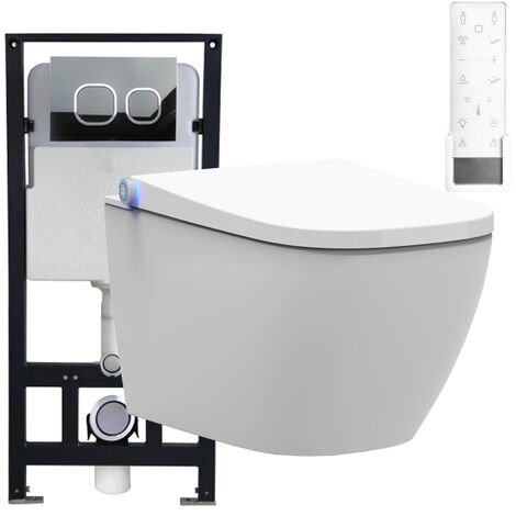BERNSTEIN - Bâti-support Toilettes Japonais céramique, WC lavant japonais avec plaque de commande blanc + télécommande, pack complet - 38,4x59,3x38cm - Pro+ 1104 Modèle 4111 noir mat