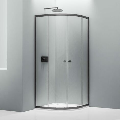 Bernstein – Cabine de douche arrondie 80x80x195cm – Verre de sécurité 6mm – 2 portes coulissantes étanches – Profilé noir mat – Installation au sol ou receveur - NT509