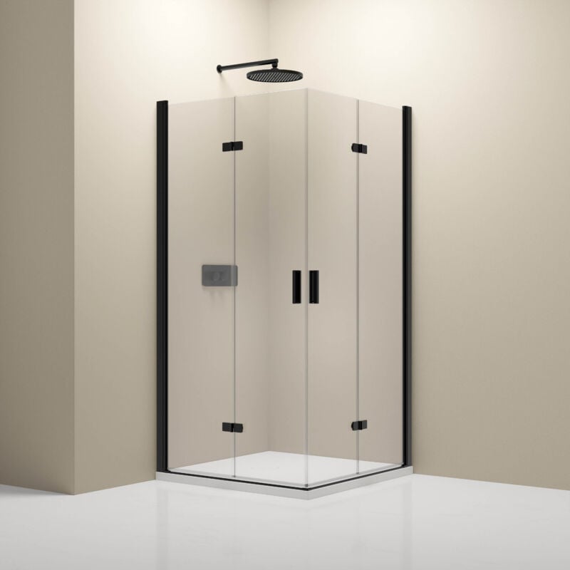 Cabine de douche d'angle 80x90x190cm (LxPxH) verre 8mm, 2 portes pliantes, Profilé noir mat - NT213 80 cm, 90 cm, Noir mat - Bernstein