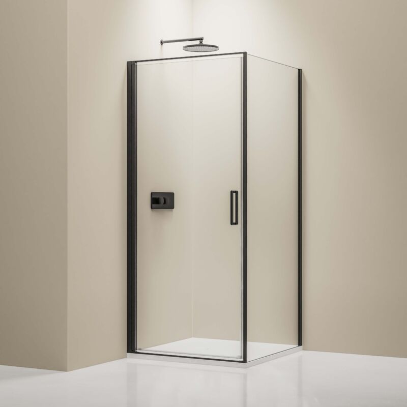 Cabine de douche d'angle 80x80x195cm (LxPxH) verre 8mm, 1 porte battante 80cm, Profilé noir mat - NT416 80 cm, 80 cm, Noir mat - Bernstein