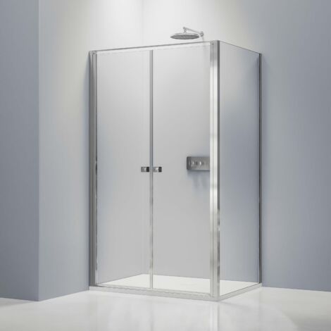 Bernstein – Paroi de douche d'angle 90x90cm – Verre trempé 6mm – Profilé aluminium chromé – Ouverture intérieure/extérieure – Traitement NANO - EX403C