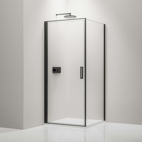 Bernstein – Cabine de douche d'angle en verre trempé 6mm – Paroi pivotante avec porte battante – Profilé noir – 90x90x195cm – Revêtement NANO - EX416S