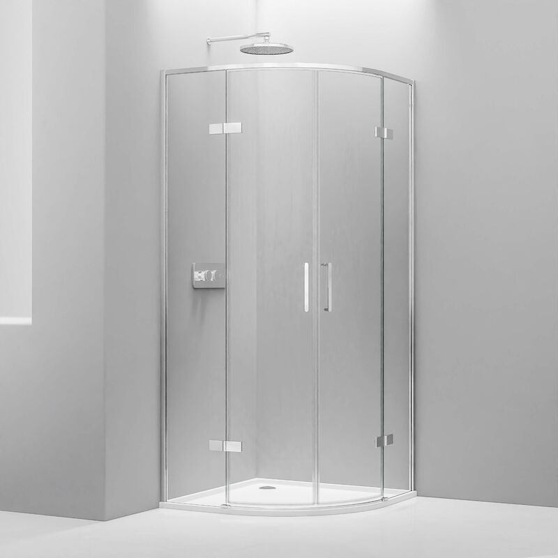 BERNSTEIN - Cabine de douche d'angle quart de cercle verre trempé 8mm, Paroi de douche en coin 2 portes battantes - EX406A - Sans receveur - 195x90cm