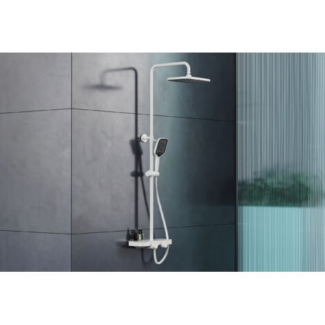 BERNSTEIN - Colonna doccia termostatica a parete Bianco / Nero 30x45x87-132cm (LxPxA) altezza regolabile, soffione + soffione quadrato - BS371	D2201E quadrato bianco/nero opaco, HB152E quadrato bianco