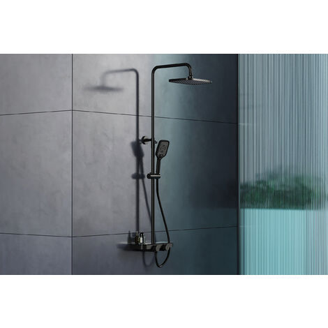 BERNSTEIN - Colonna doccia termostatica regolabile di design con mensola, miscelatore e soffione in acciaio inox - Nero opaco - BS371 - Quadrato	Design quadrato, Design quadrato