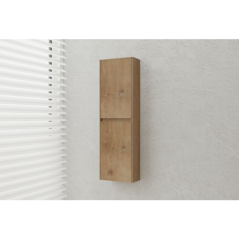Colonne de rangement salle de bain mural design pré-assemblé en mdf laqué avec 2 portes - 100x30x15cm - tlb - Couleur au choix Chêne - Bernstein