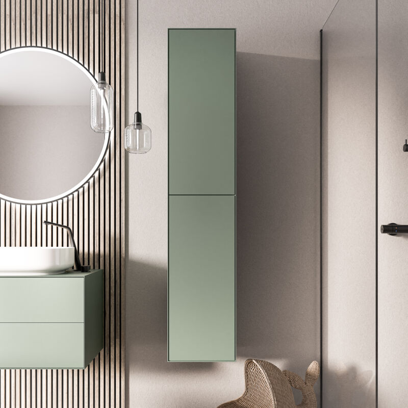 BERNSTEIN - Colonne de salle de bain suspendue 35x35x170cm (LxPxH) Vert jade mat 2 portes ouverture gauche ou droite - MILOU Vert jade mat