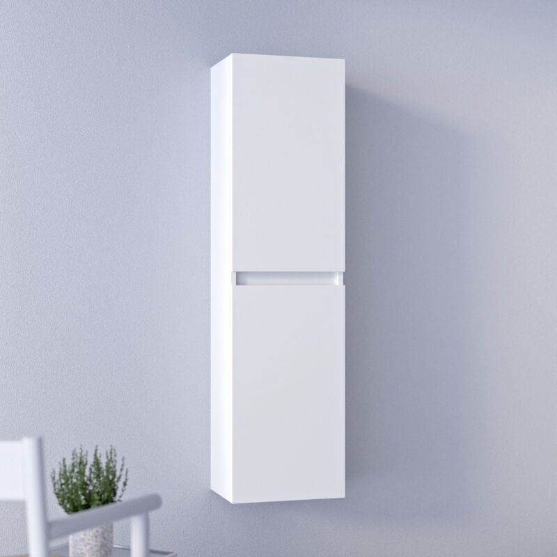 Colonne de salle de bain suspendue 40x36x150cm (LxPxH) Blanc brillant, 2 portes battantes - Alice 1000 Blanc brillant - Bernstein