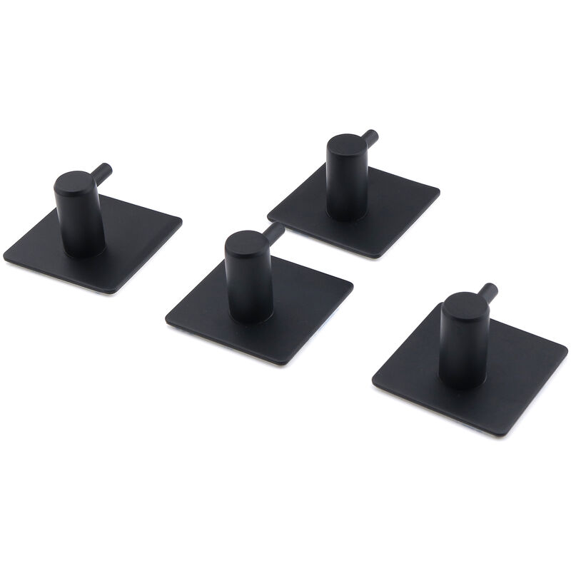 Bernstein - Crochet auto-adhésif porte serviette, 4 Patères noires acier inoxydable pour salle de bain et toilettes - 4,5x4,5cm - Couleur au choix