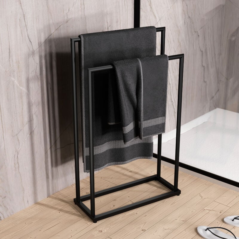 Bernstein - Echelle porte serviette murale Rond Noire mat 49x8x170cm (LxPxH) design acier inox - Série ola Noir mat