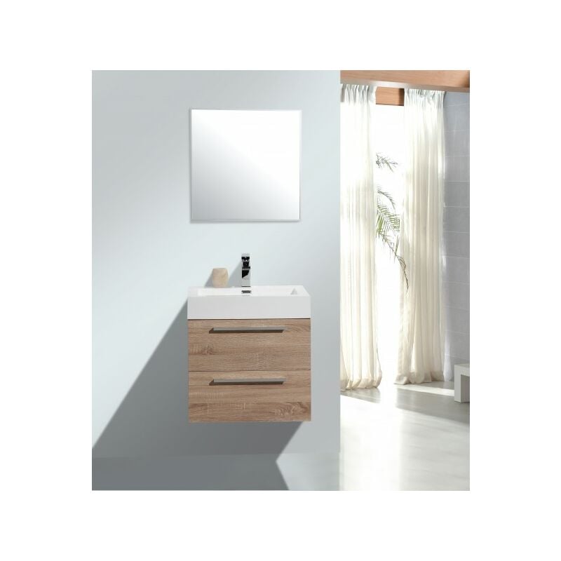 Bernstein - Ensemble de meubles de salle de bain design et esthétique avec tiroirs et lavabo / vasque et bonde pop-up - Chêne Blanc - M600