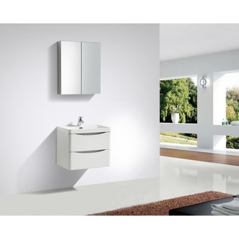 Ensemble salle de bain SMILE 600 - blanc lys - en option miroir, armoire de toilette et meuble mural