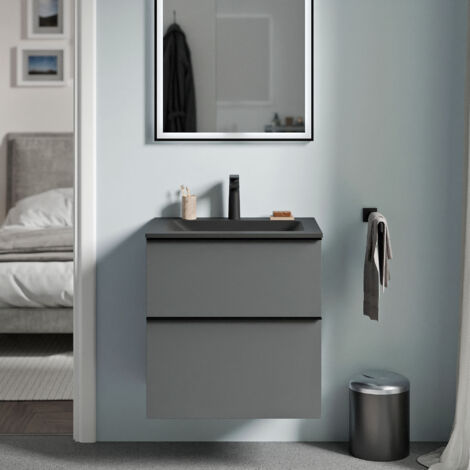 BERNSTEIN - Espejo de baño redondo con iluminación LED, 120cm, marco negro, antivaho, intensidad de luz regulable, sensor de movimiento - VARO FRAME antracita mate, antracita mate, Negro mate con orif