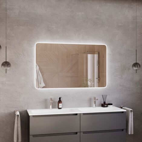 BERNSTEIN - Espejo rectangular de aluminio con iluminación LED para el cuarto de baño - 2073 - 120 x 70 x 3cm (ancho x alto x fondo)