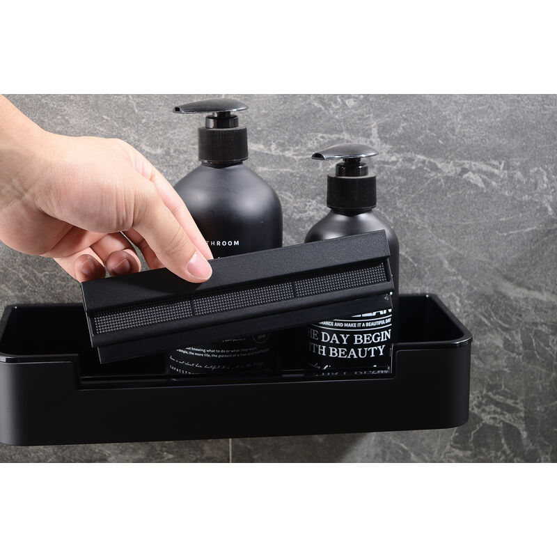 Tagère murale de salle de bains douche et bain avec raclette de douche intégrée - DK619 - Couleur au choix Noir mat - Bernstein