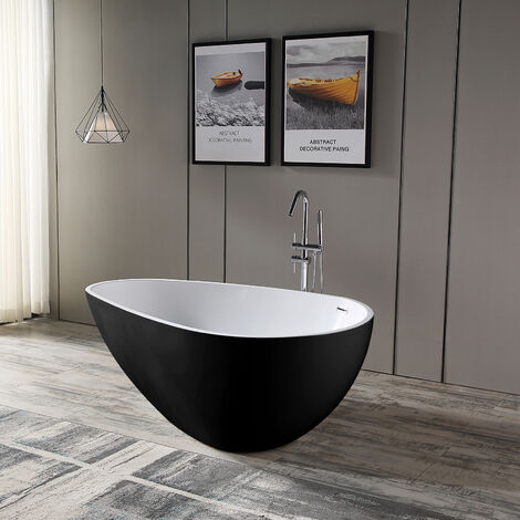 Baignoire îlot moderne ovale – Blanc – 180 cm x 75 cm – Choix de finition  du trop-plein – Otterton