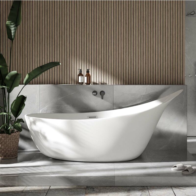 Bernstein - Grande Baignoire îlot sabot ovale design acrylique pour salle de bain, isolation thermique - Blanc brillant - 190x80x83cm - sophie -