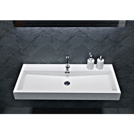 BERNSTEIN - Lavabo mural de mármol fundido BS6002 -blanco- 76,5 cm y 100cm 76,5cm - con agujero pretaladrado