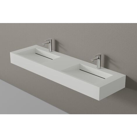 BERNSTEIN - Lavabo mural en fonte minérale TWG16 - 153 x 45 x 15 cm - couleur au choix - base en acier inoxydable noir mat en optionBlanc mat, Sans console métallique