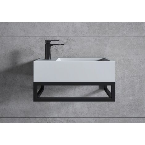 BERNSTEIN - Lavabo mural en fundición mineral - 44x22x10cm - BA18 - Estera blanca, Sin desagüe ni residuos, Lavabo a la izquierda, Con consola