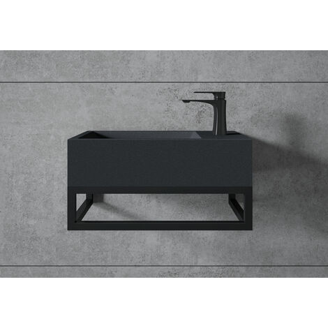 BERNSTEIN - Lavabo mural mineral fundido - 44x22x10cm - BA18 - Con desagüe y tapa, Almacenamiento recto, Cuarzo negro, Con consola