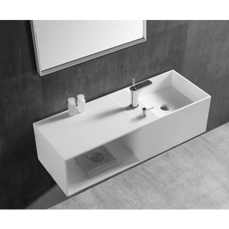 BERNSTEIN - Lavabo sobre encimera o suspendido TWG36 de hierro fundido mineral con espacio de almacenaje - Blanco - 110x40x30cm