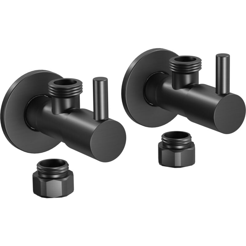 Lot de 2 robinets mural d'angle design en laiton noir, raccord rigide 3/8', facile à installer, avec rosace 7009, connexions din - Bernstein