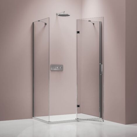 BERNSTEIN - Mampara de ducha angular estanca, cristal 8mm, 1 puerta pivotante, angular - Perfil cromo - NT403 - 80x90x195cm