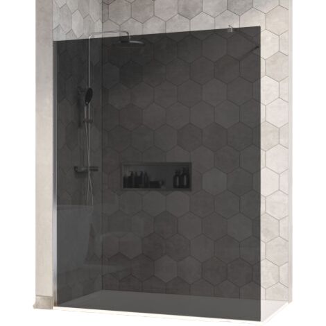 BERNSTEIN - Mampara de ducha fija de cristal con entrada lateral, ahumada, EX101, 200x160cm 1600 mm