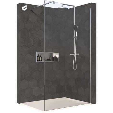 BERNSTEIN - Mampara de ducha italiana ESG 10mm cristal transparente, Cabina de ducha italiana con barra de fijación - 150x200cm - EX101