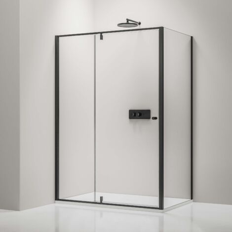 BERNSTEIN - Mampara de ducha Negro mate Cristal 6mm Cabina de ducha rinconera con puertas abatibles sobre panel - NT606 FLEX - 100x90cm, Negro mate 100cm, 90cm, Negro mate