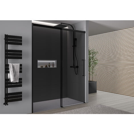 BERNSTEIN - Mampara de ducha Negro mate Cristal gris 8mm Mampara de ducha hidrófuga con puerta corredera Soft-Close - DX906 FLEX 120cm