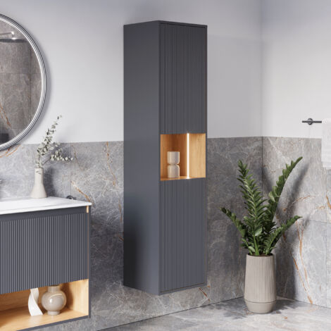 BERNSTEIN - Meuble Colonne Armoire suspendue Anthracite mat MDF 42x170x35cm (LxHxP), Charnières flexibles gauche/droite - BELDIVO