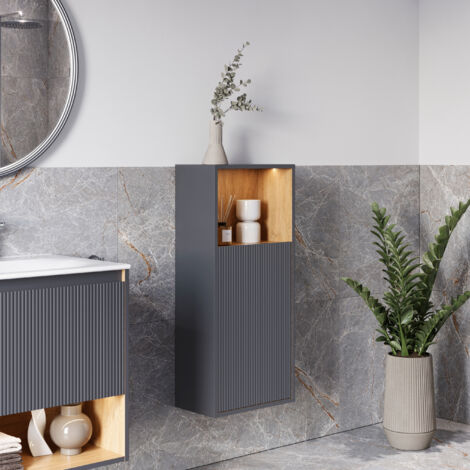 BERNSTEIN - Meuble Colonne Armoire suspendue Anthracite mat MDF 42x95x24cm (LxHxP), Charnières flexibles gauche/droite - BELDIVO Anthracite mat