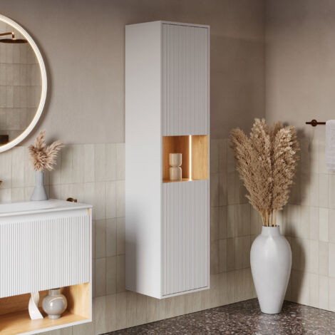 BERNSTEIN - Meuble Colonne Armoire suspendue Blanc mat MDF 42x170x35cm (LxHxP), Charnières flexibles gauche/droite - BELDIVO