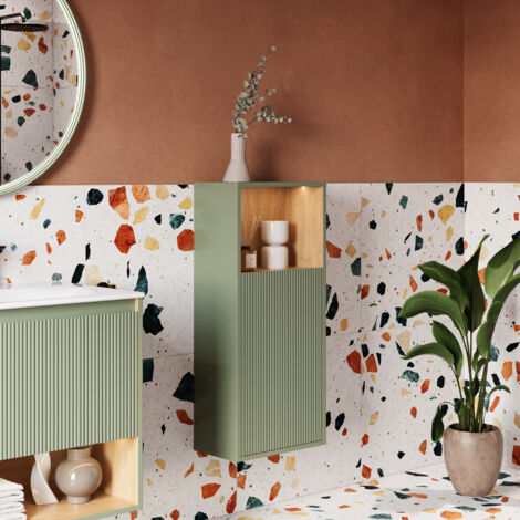 BERNSTEIN - Meuble Colonne Armoire suspendue Vert jade mat MDF 42x95x24cm (LxHxP), Charnières flexibles gauche/droite - BELDIVO Vert jade mat
