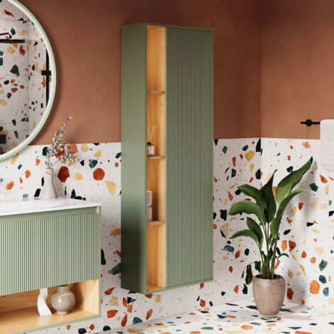 BERNSTEIN - Meuble Colonne Armoire suspendue Vert jade mat MDF 60x24x170cm (LxHxP), Charnières flexibles gauche/droite - BELDIVO